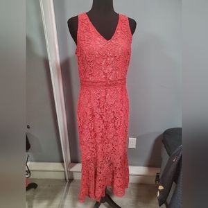 Nanette Lepore Pink V-Neck Sleeveless Lace Midi Trumpet Mermaid Dress Size 8